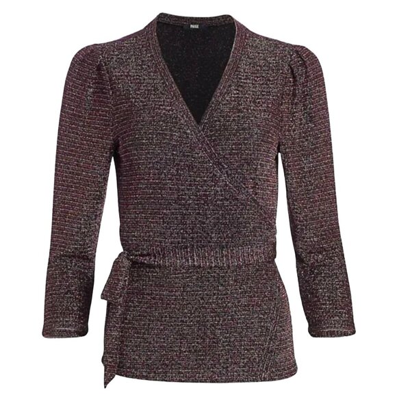 NWT Paige Rainbow Metallic Jasper Wrap Top XS Puff Sleeve Sparkle Glitter Blouse - Picture 2 of 7